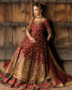 Luxurious Pakistani Bridal Lehenga with Embroidered Open Frock