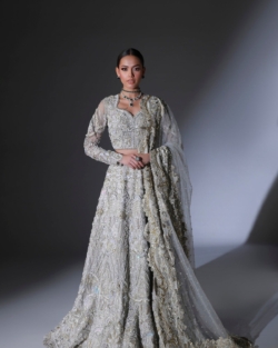 Luxurious Pakistani Bridal Wear Grey Lehenga Choli