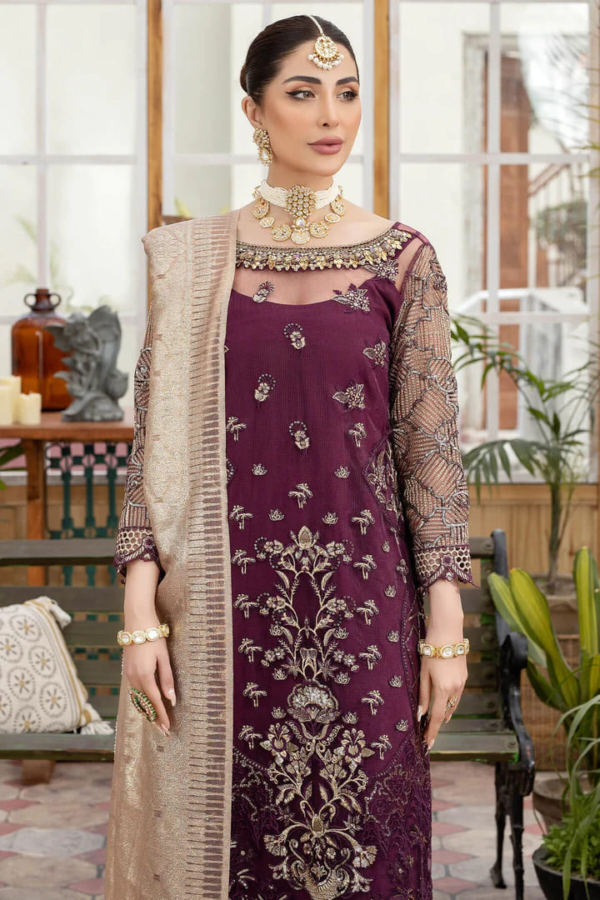 Purple Salwar Kameez Pant Party Outfit - Image 3