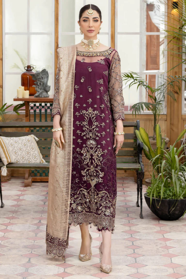 Purple Salwar Kameez Pant Party Outfit - Image 4