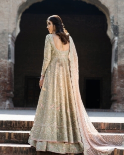 Majestic Pakistani Bridal Gown in Lehenga Frock Design