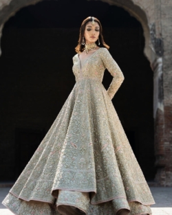 Majestic Pakistani Bridal Gown in Lehenga Frock Design