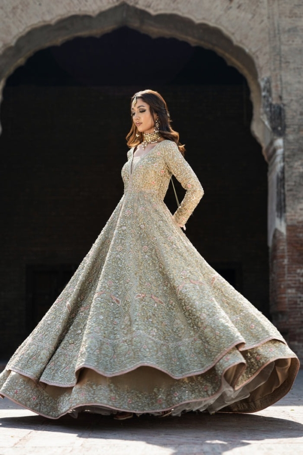 Majestic Pakistani Bridal Gown in Lehenga Frock Design