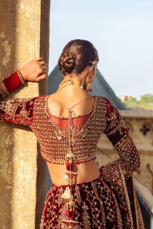 Maroon Pakistani Bridal Lehenga Choli with Embellishments - Image 2