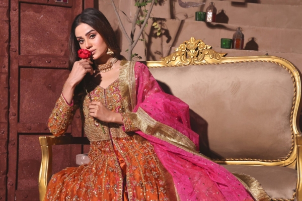 Mehndi Open Gown and Lehenga Wedding Dress - Image 3