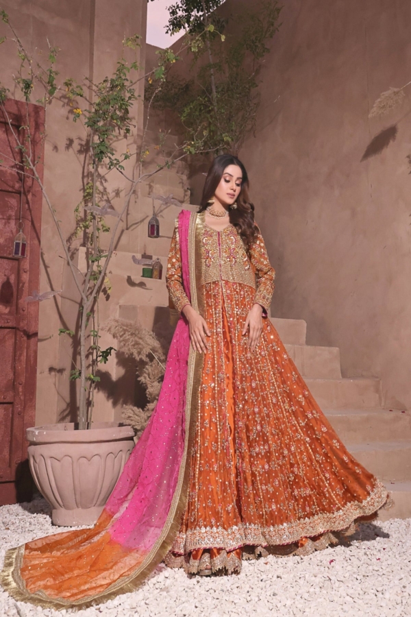 Mehndi Open Gown and Lehenga Wedding Dress - Image 5