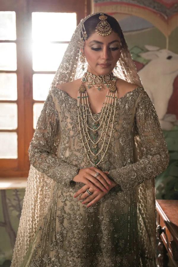 Champagne And Mint Farshi Lehenga Pakistani Bridal Outfit - Image 3