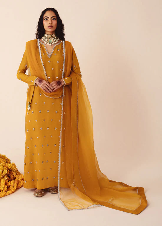 Mustard Long Kameez Trouser With Dupatta