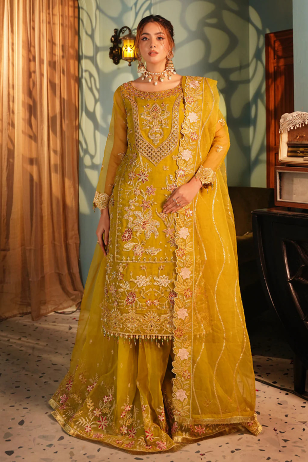 Mustard Long Kameez Sharara With Dupatta