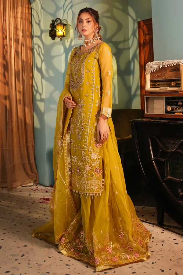 Mustard Long Kameez Sharara With Dupatta - Image 2