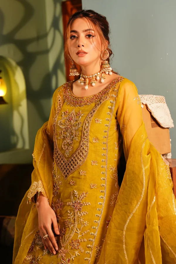 Mustard Long Kameez Sharara With Dupatta - Image 3