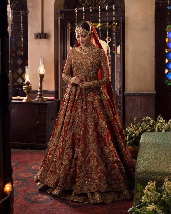 Pakistani Bridal Dress Red Pishwas Gown And Lehenga Style