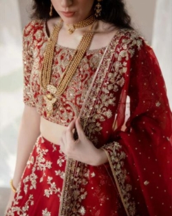 Pakistani Elegant Maroon Bridal Embroidered Lehenga Choli Dress