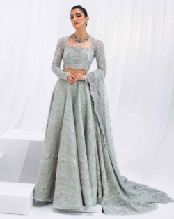 Pakistani Bridal Dress Lehenga Choli Outfit Embellished Light Cyan