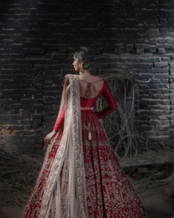 Pakistani Embellished Royal Red Velvet Lehenga Bridal Dress