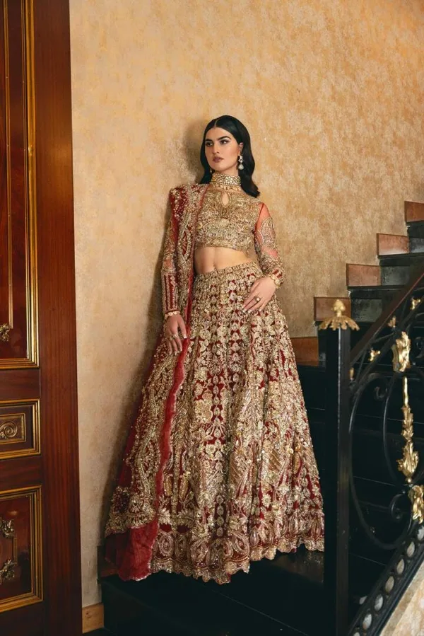 Pakistani Wedding Dress Red Bridal Lehenga Embellished Outfit - Image 2