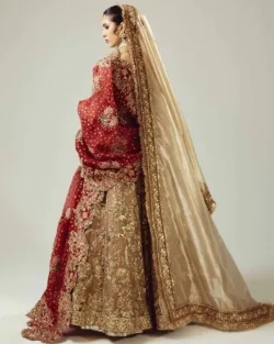 Golden Lehenga Choli With Maroon Dupatta Pakistani Bridal Dress