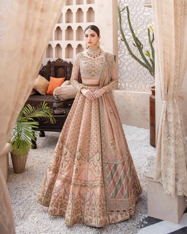 Pakistani Bridal Dress Silk Lehenga Net Choli Wedding Outfit - Image 4