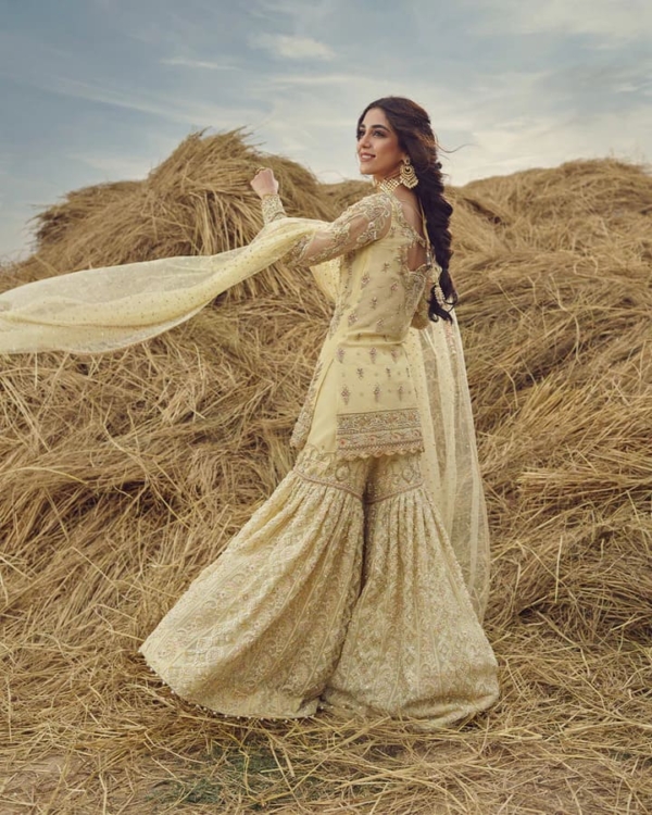 Pakistani Formal Shirt Gharara in Ivory