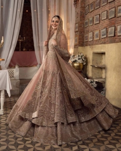 Embroidered Gold Lehenga And Maxi Outfit For Pakistani Bridal