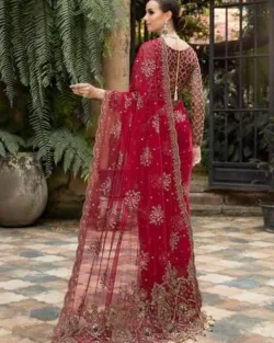 Red Pakistani Bridal Dress In Net Marriage Saree Style