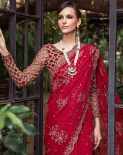 Red Pakistani Bridal Dress In Net Marriage Saree Style