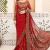 Embroidered Pakistani Marriage Dress In Dark Red Saree Style - Image 4