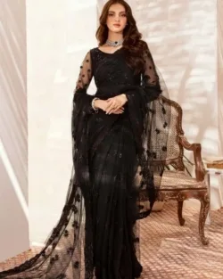 Black Embroidered Pakistani Wedding Bridal Saree Dress