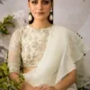 Embroidered White Goldwork Pakistani Bridal Saree Outfit - Image 4