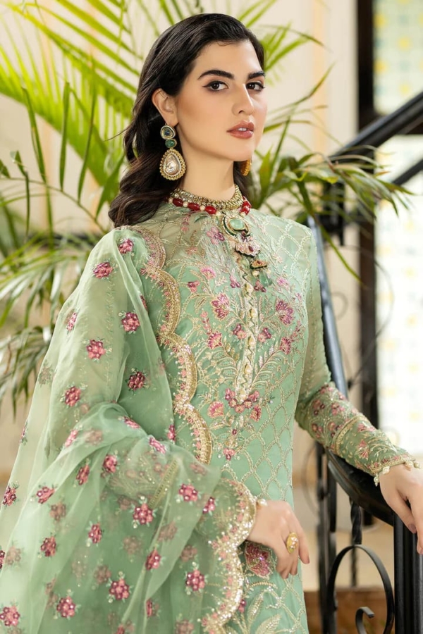 Pakistani Embellished Party Pistachio Salwar Kameez