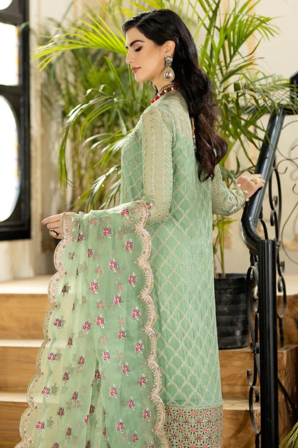 Pakistani Embellished Party Pistachio Salwar Kameez - Image 4