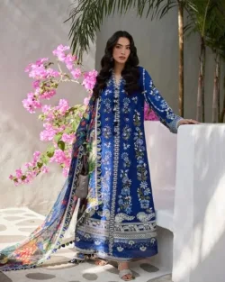 Pakistani Blue Floral Printed Party Wear