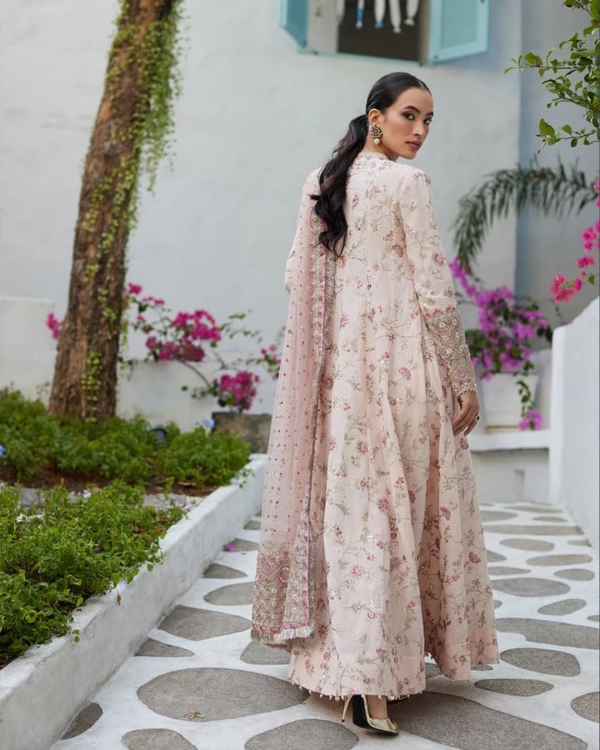 Peach Pink Long Gown Pakistani Dress - Image 4