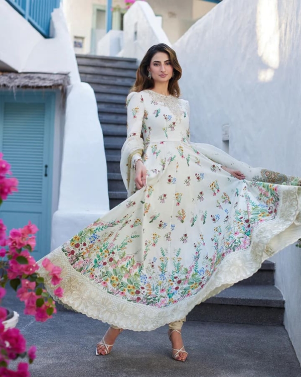 Pakistani Party Ivory Floral Organza Frock