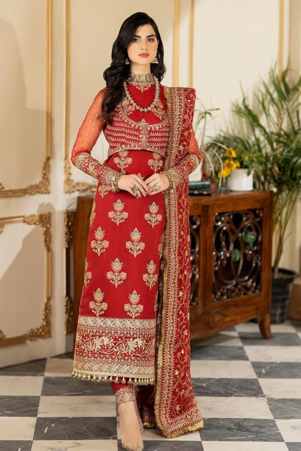 Red Pakistani Salwar Kameez With Dupatta - Image 3