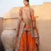 Orange Pakistani Wedding Outfit in Kameez and Gharara