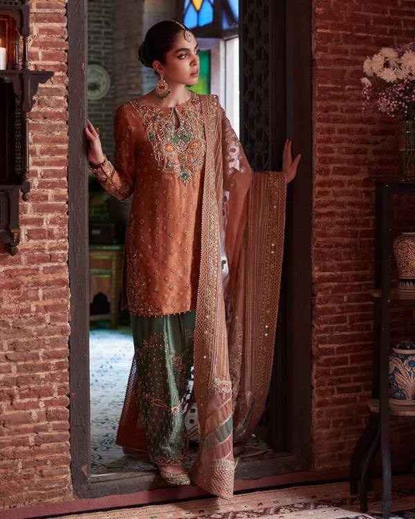 Pakistan Rust Orange & Green Dress - Image 2