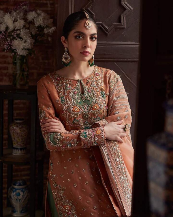 Pakistan Rust Orange & Green Dress