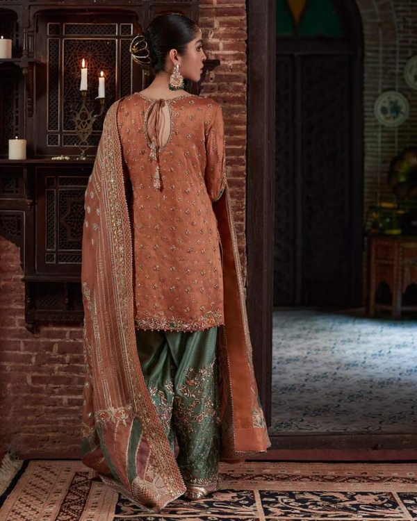 Pakistan Rust Orange & Green Dress - Image 3