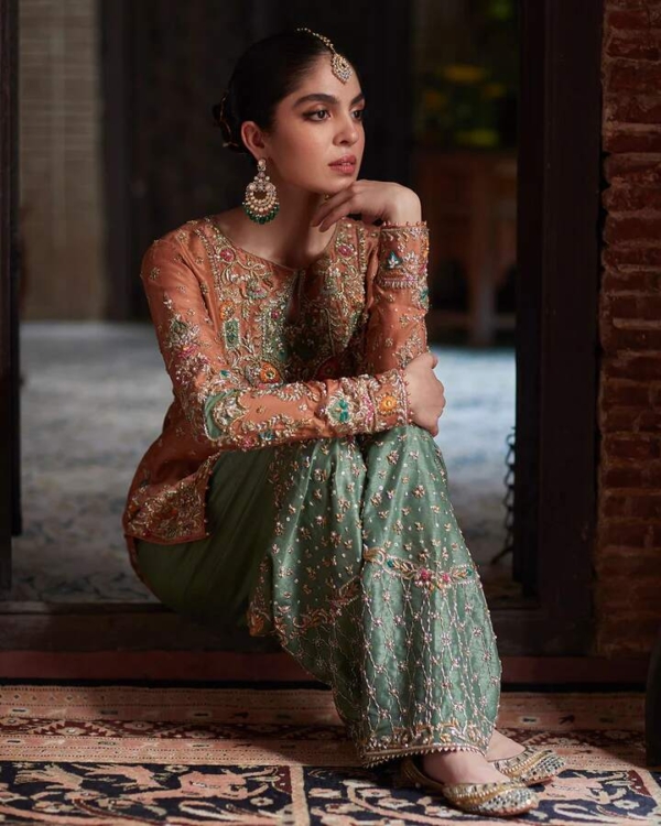 Pakistan Rust Orange & Green Dress - Image 4