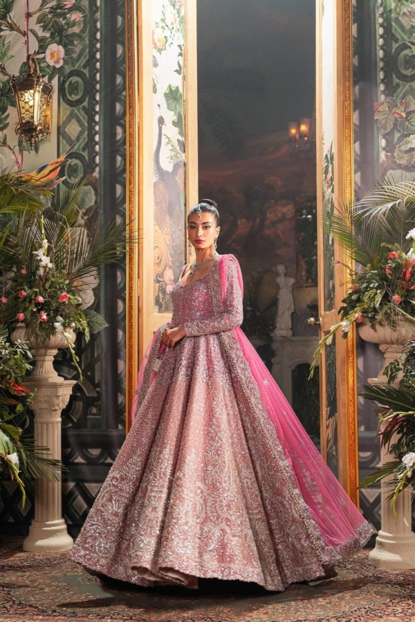 Latest Embellished Pink Bridal Long Maxi