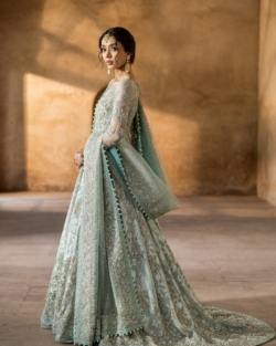 Pakistani Bridal Aqua Blue Frock Lehenga Dress