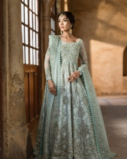 Pakistani Bridal Aqua Blue Frock Lehenga Dress