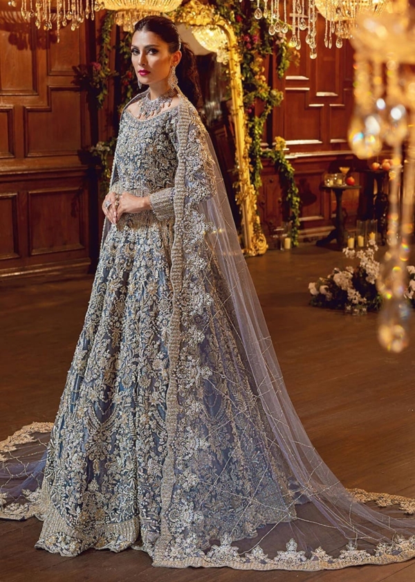 Pakistani Bridal Azure Blue Pishwas Lehenga - Image 2