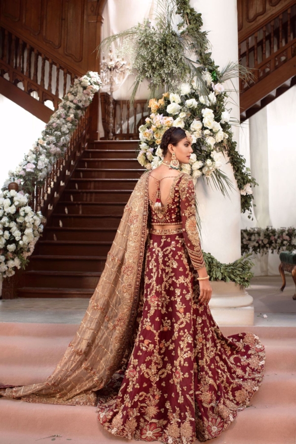 Pakistani Bridal Blood Red Lehenga Choli - Image 4