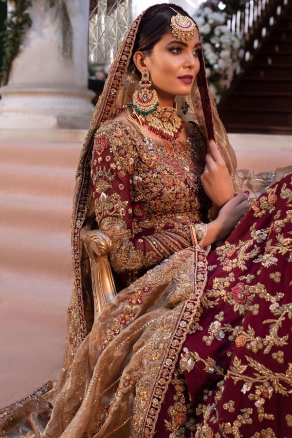 Pakistani Bridal Blood Red Lehenga Choli - Image 2