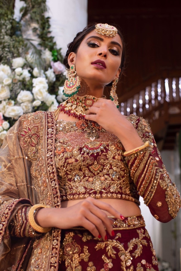 Pakistani Bridal Blood Red Lehenga Choli - Image 3