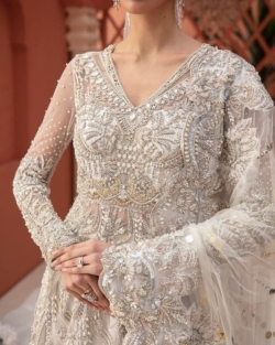 Pakistani Bridal Embellished Silver Gown Outfit