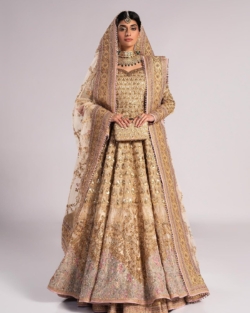 Pakistani Bridal Gold Pishwas Lehenga Style