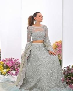 Pakistani Bridal Ice Blue Wedding Lehenga